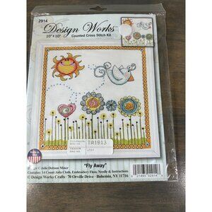 NEW Design Works "Fly Away" Cross Stitch Kit Bird and Flowers10" x 10"
